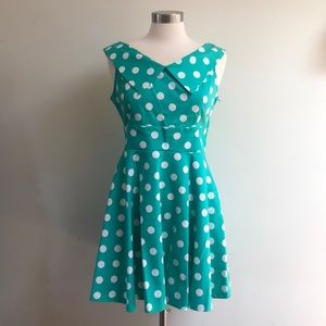 Blue Green polka dot rockabilly dress ModCloth